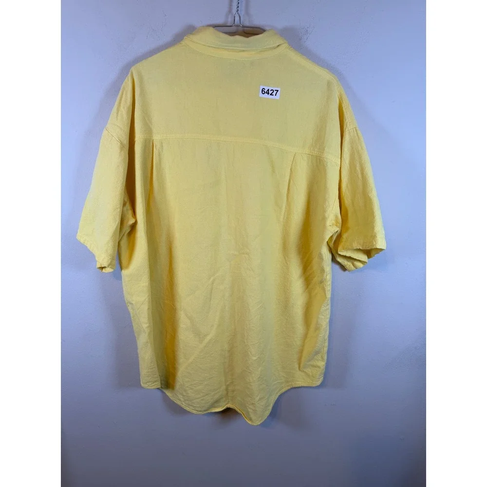 Club West Mens Short Sleeve Button Down 100% Cotton Yellow Medium Vintage USA